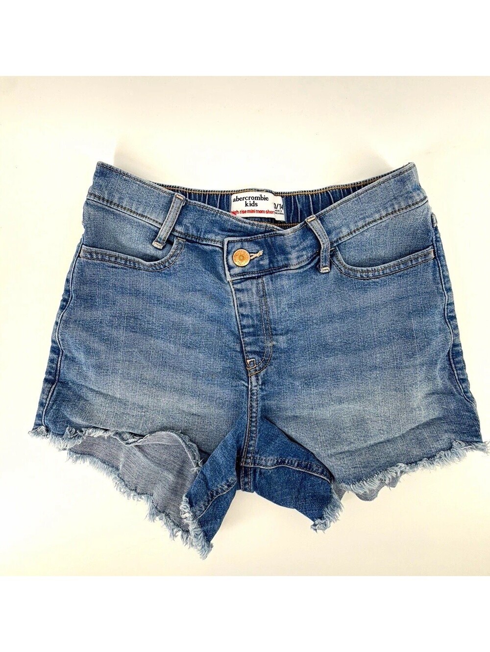 abercrombie kids High Rise Mini Mom Shorts Girls 13/14 Blue Denim Cut-Off